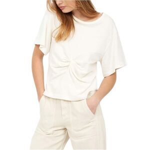 7 FOR ALL MAN KIND Women's Vintage White Premium Short Sleeve  Front Knot Top XL